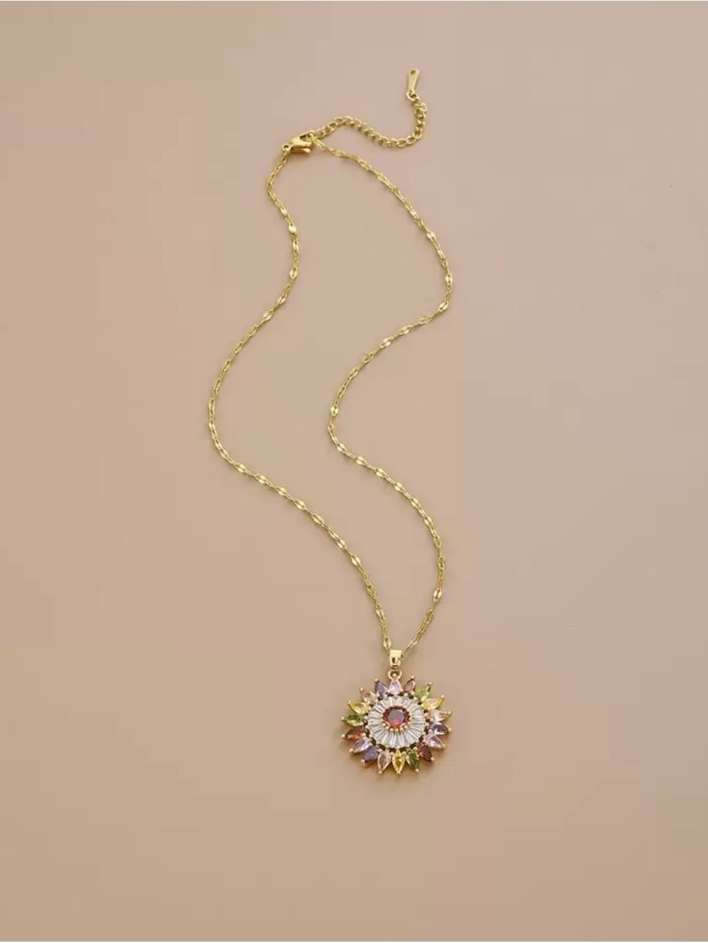 Stainless Steel Multicolor Sunburst Pendant Necklace - Women Jewelry - Picture 2 of 5